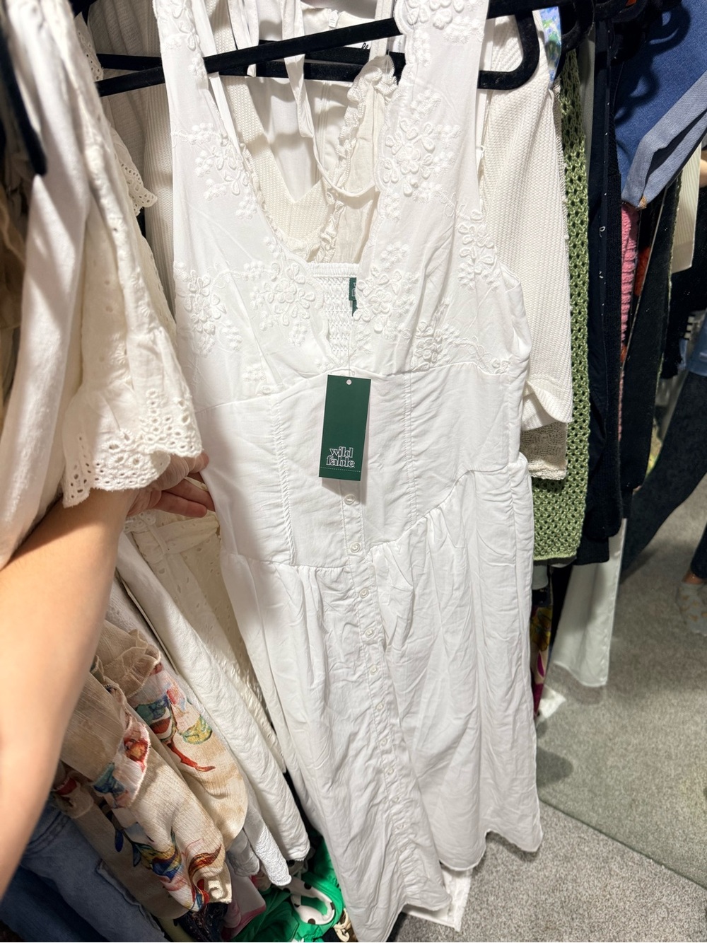 White Embroidered Drop Waist Sleeveless Dress